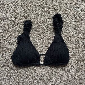 SHEIN Black Textured Ruched Strap Triangle Bikini Top